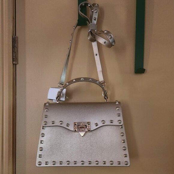 Most Wanted Handbags - Funky New Gold Metallic Jelly pvc Bag by Most Wanted w/lots of gold "rivets"